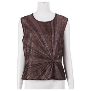 ADRIANNA PAPELL Boutique Evening Top L Brown Silk Beaded Sleeveless Lined Blouse